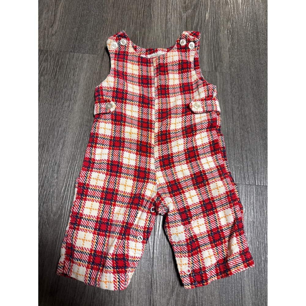 Vintage Health-tex Stantogs Red Plaid Corduroy Overalls 9 Months Made in USA